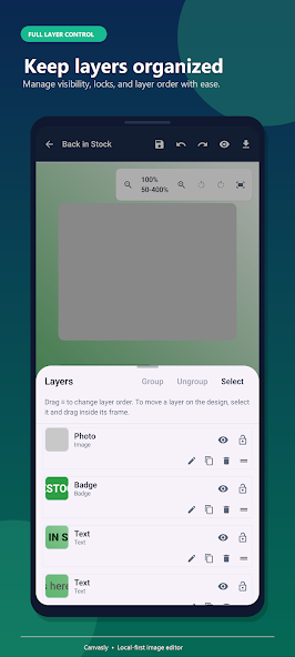 Canvasly layer management panel
